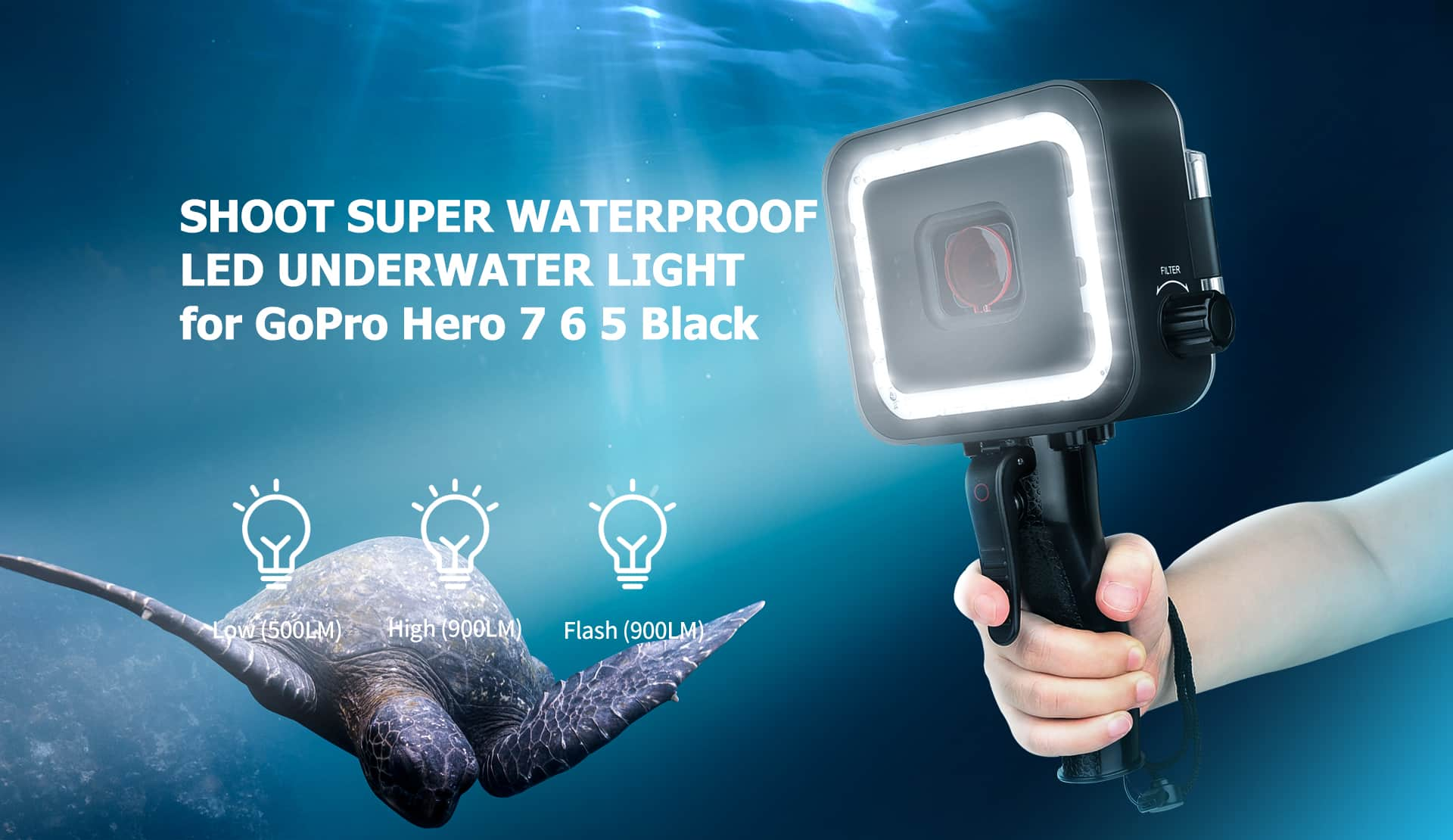 SHOOT Gopro Dive Underwater LED Light for Go Pro Hero 7 6 5 Black